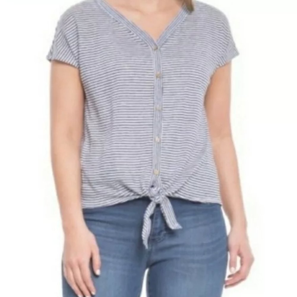 RACHEL ZOE 100% Linen Short Sleeve Button & Tie Front